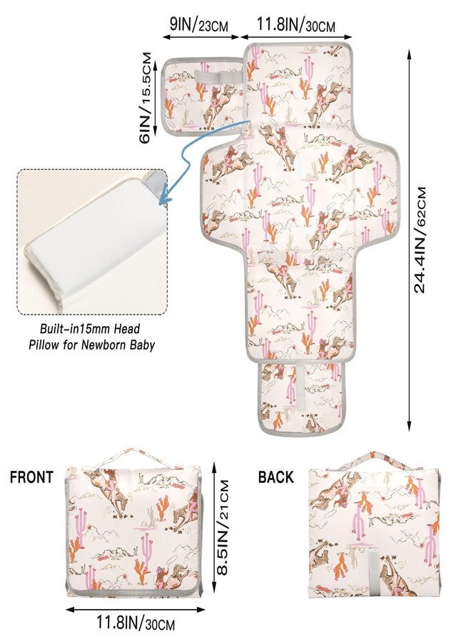 XIGUA Portable Changing Pad for Baby - Cute Rodeo Cowgirl Waterproof Diaper Changing Mat Travel Changing Pad with Built-in Pillow - Shower Gift for Baby - Image 4